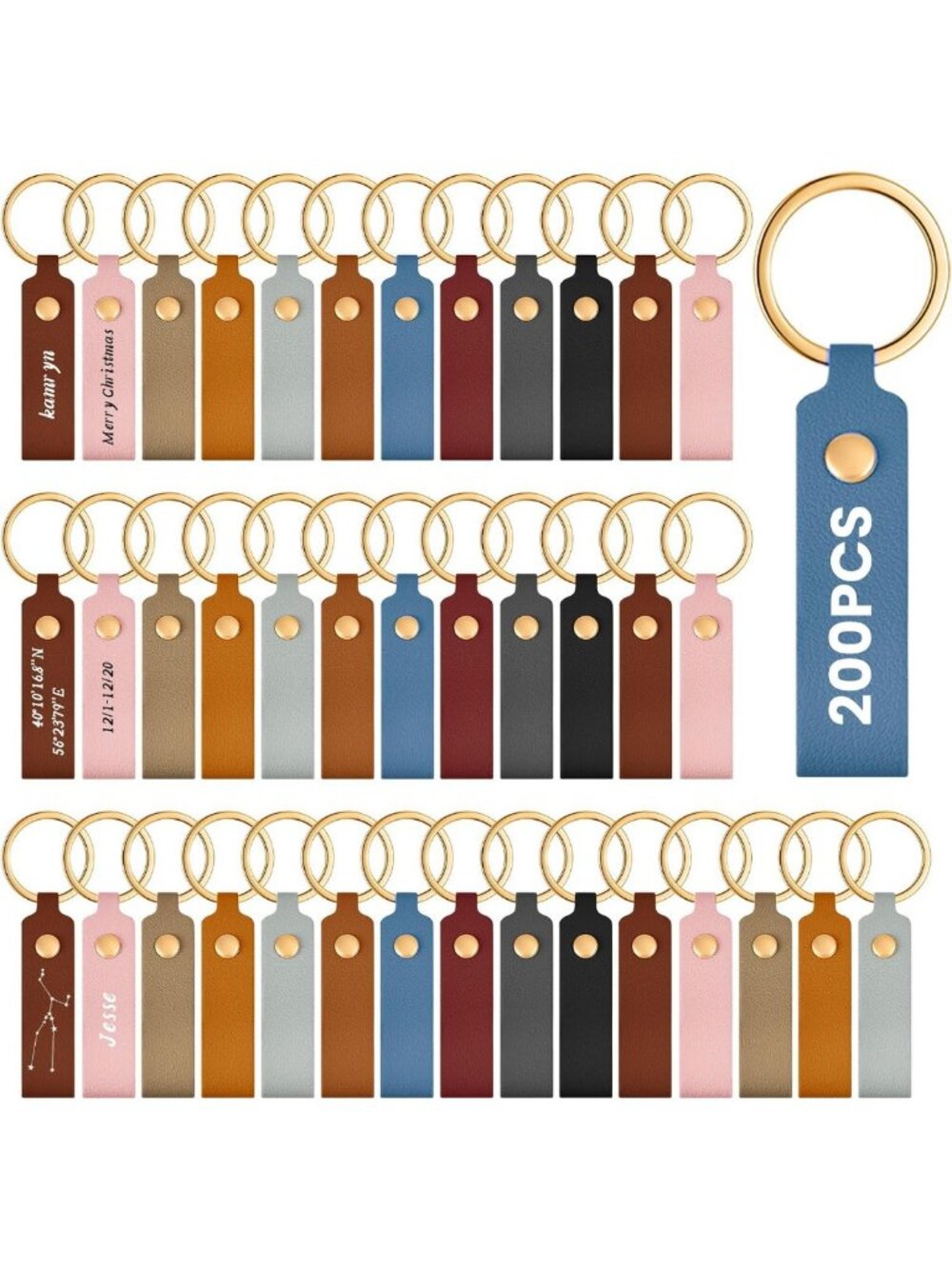 200 Pcs Leather Keychain Blanks - 3.7"x0.7" Classic Colors, DIY Craft Supplies